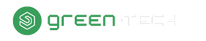 Green-Tech logo featuring a green circular icon with a geometric design and the words "Green-Tech" in modern green and white font.